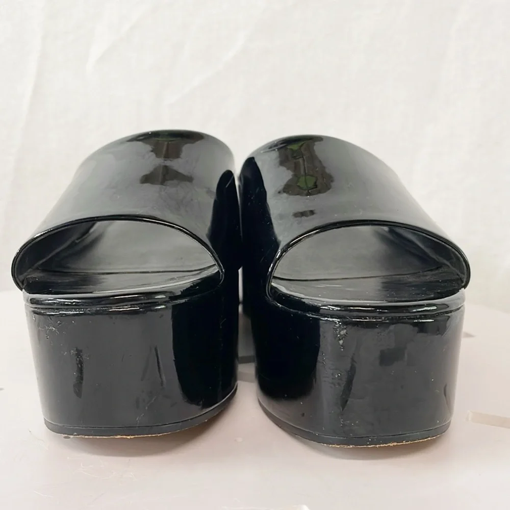 Rebecca‎ Minkoff Womens Sz 5.5M Jeanee Platform Slide Shoes Black Faux Leather